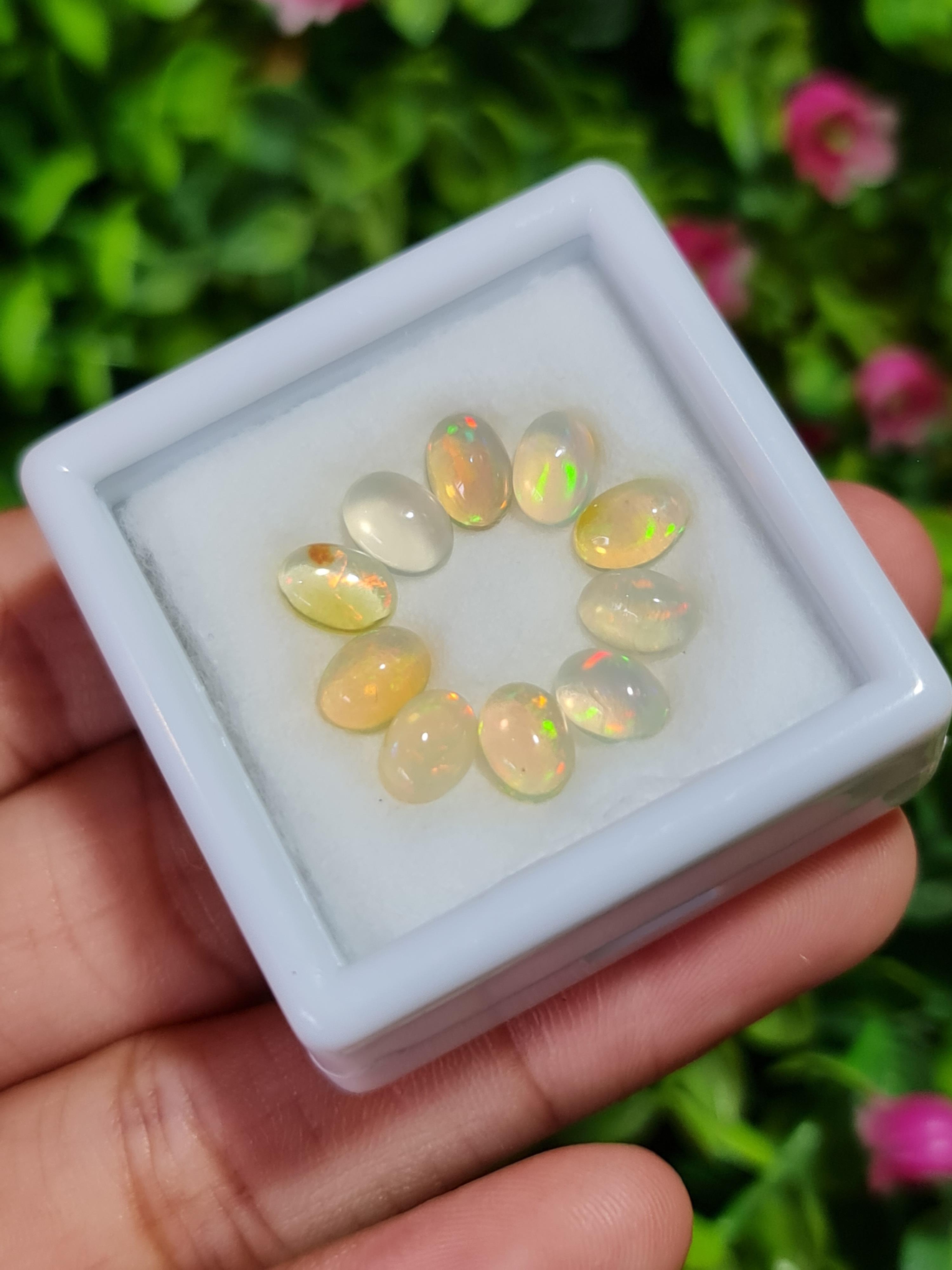 พลอย โอปอล Opal 6.58 กะรัต (Cts.) 10 เม็ด (Pcs.) พลอยแท้ อัญมณีมงคลประจําวันเกิด เครื่องประดับพลอย