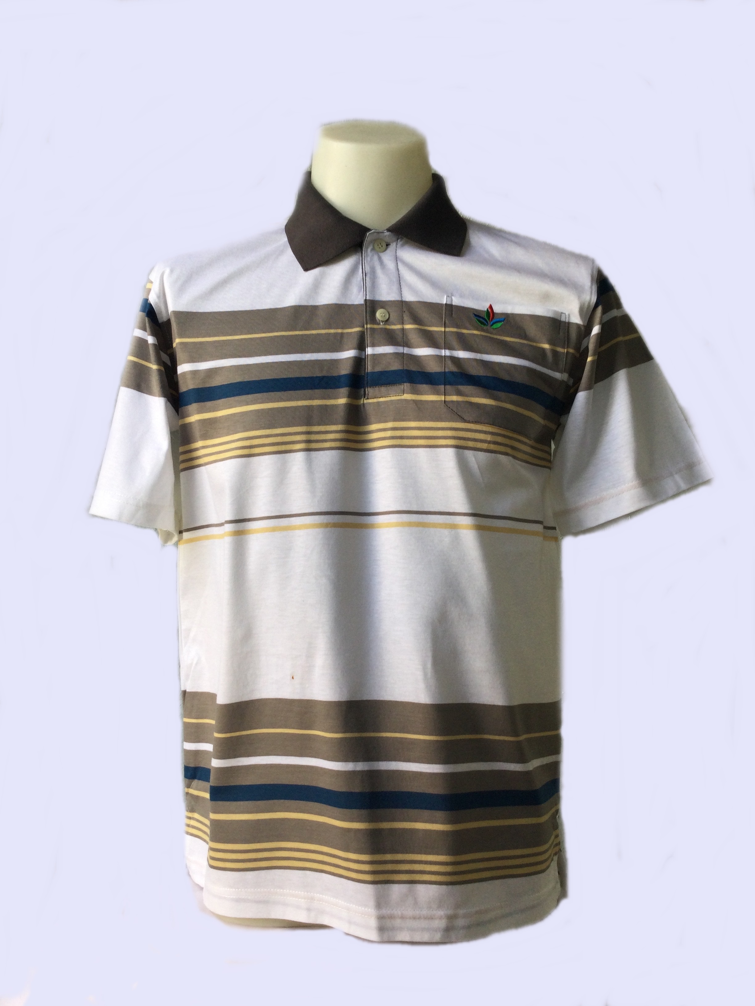 เสื้อโปโลทอริ้ว เนื้อเจอร์ซี่ สีเทาน้ำเงิน