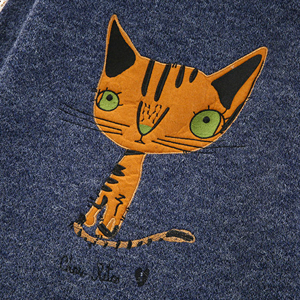 เสื้อไหมพรมกึ่งวูลหนานุ่ม ปักลายแมวน่ารัก (12355LM)