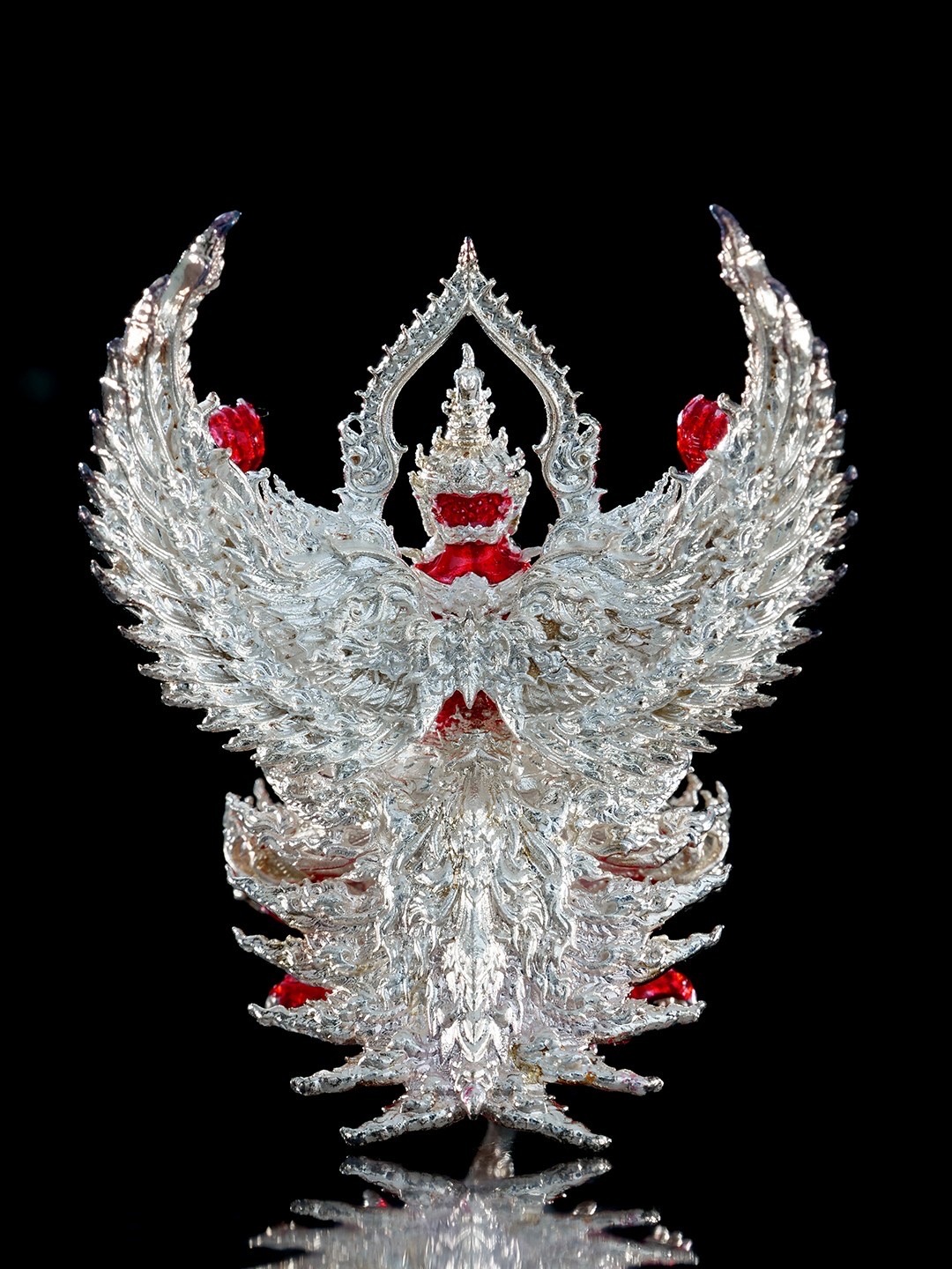 พญาครุฑสุบรรณราชา รายการพิเศษศูนย์จอง เนื้อบรอนซ์ชุบเงิน ลงยาแดง