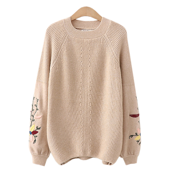 เสื้อสเวตเตอร์ไหมพรมวูลหนานุ่ม แขนยาวถักลายวินเทจ (12353LM)