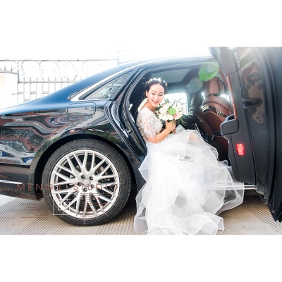 Pre-order ชุดแฟนซี ชุดเจ้าสาว ชุดราตรี หน้าสั้นหลังยาว แขนสั้น แต่งผ้าลูกไม้ สวยหรู เชือกผูกหลัง