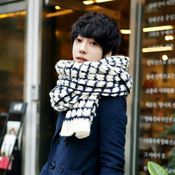 ผ้าพันคอกันหนาว ไหมพรมนุ่มฟูถักลายผืนยาวใช้ได้ทั้งชายหญิง (11937L)