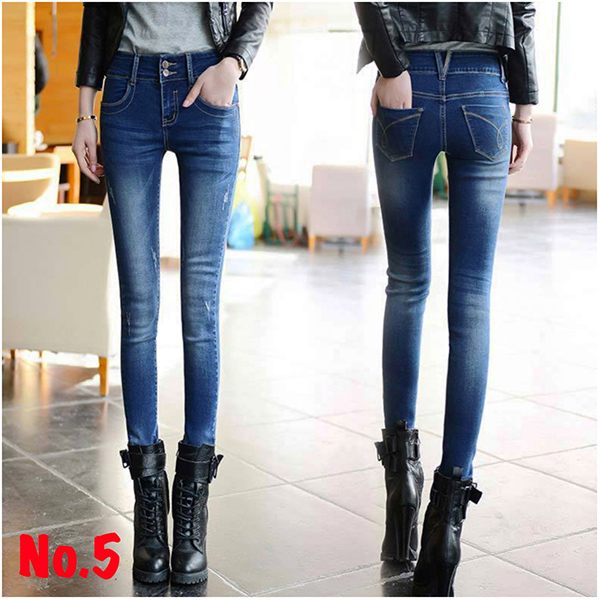 กางเกงยีนส์กันหนาวเอวปกติ ทรงสลิม ซับกำมะหยี่ใส่ติดลบได้ (11656X)