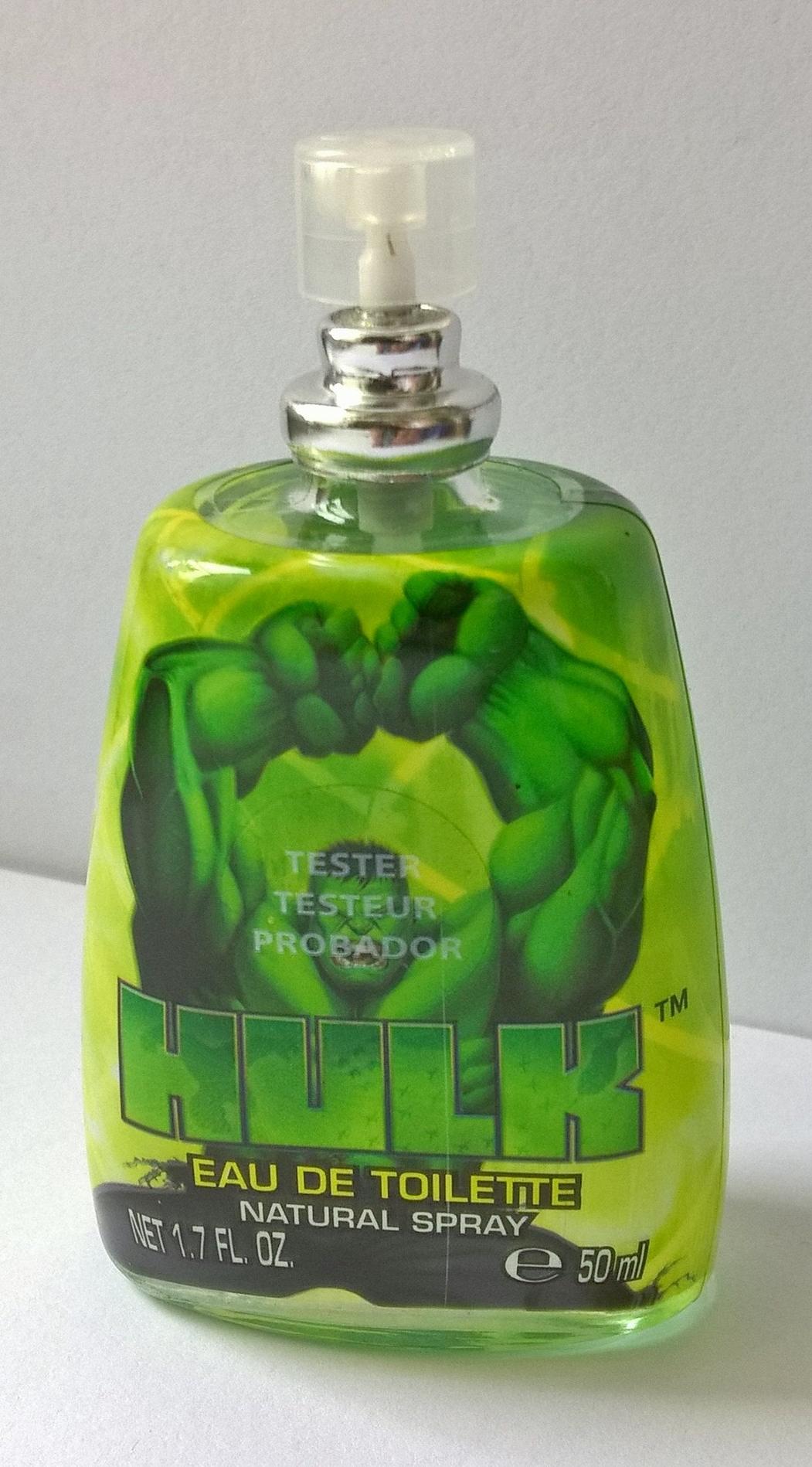 ของเก่า สะสม ขวดน้ำหอม edt ขวดแก้วหุ้มพลาสติกพิมพ์ลาย เดอะ ฮัลค์ the HULK เป็นเทสเตอร์ ของแท้