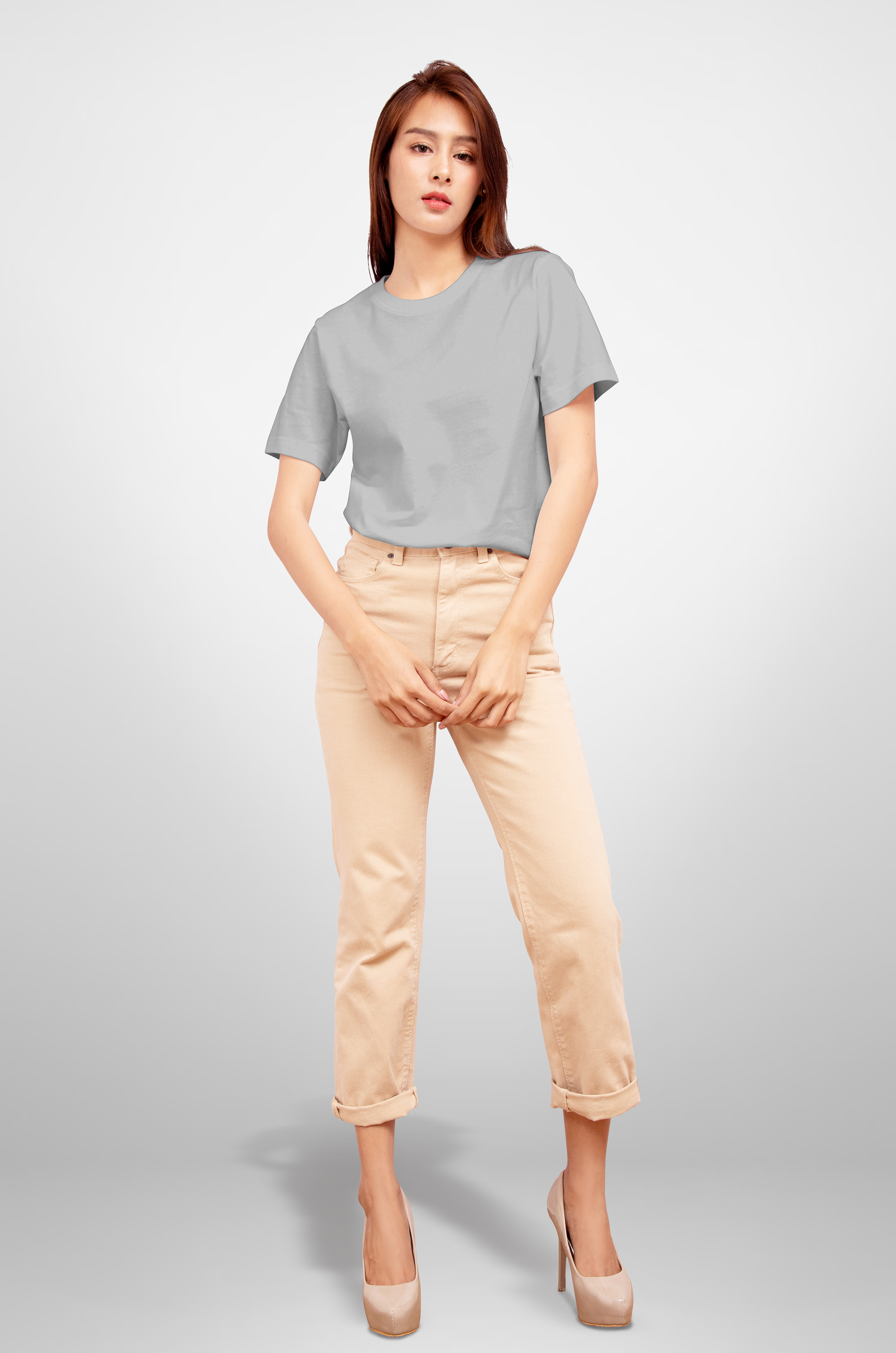 Noproblem Noproblem ยอดขาย No.1 รับประกัน ไม่ย้วย ไม่ยืด ผ้านุ่ม เสื้อยืด สีพื้น เสื้อยืดคอกลม สีเทาอ่อน