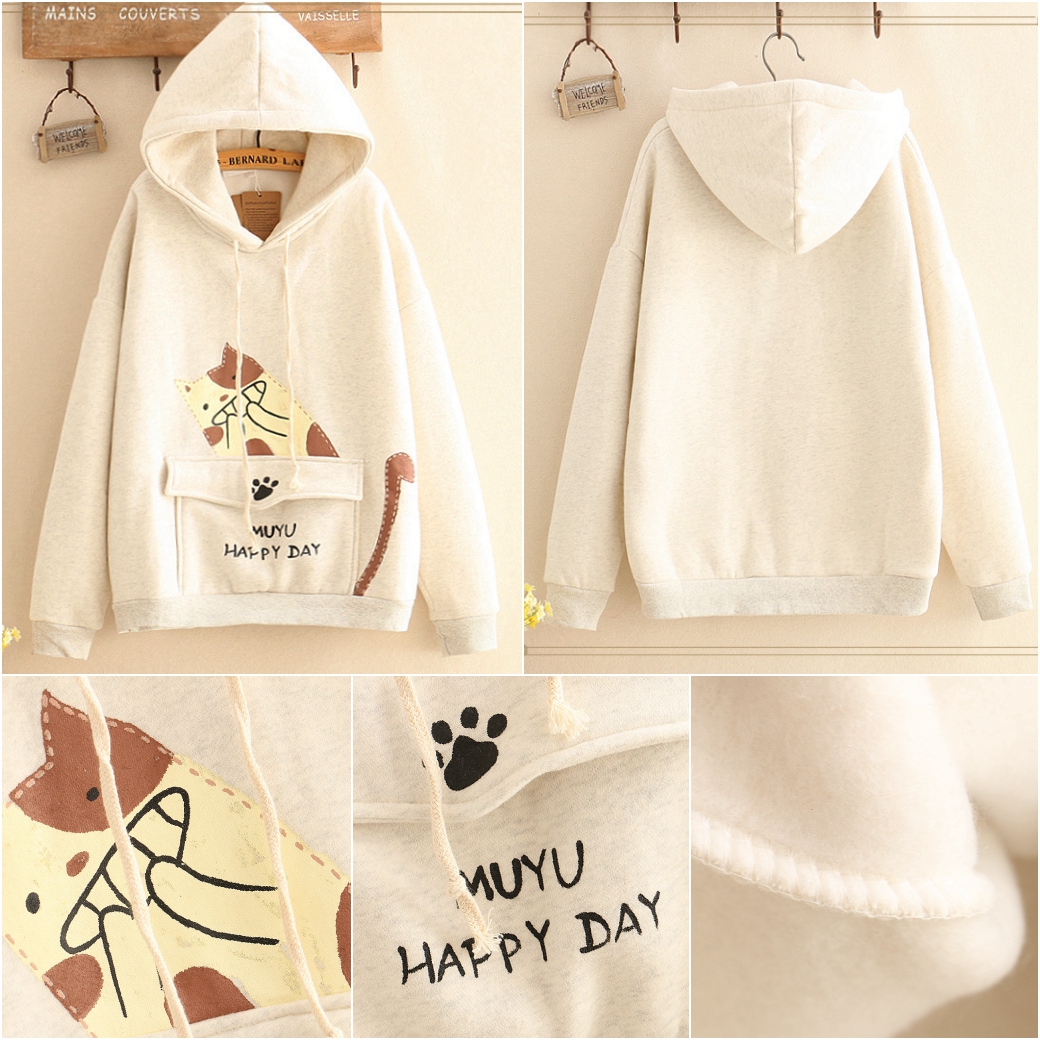 เสื้อสเวตเตอร์กันหนาว มีฮู้ด แต่งกระเป๋าหน้า (12336LM)