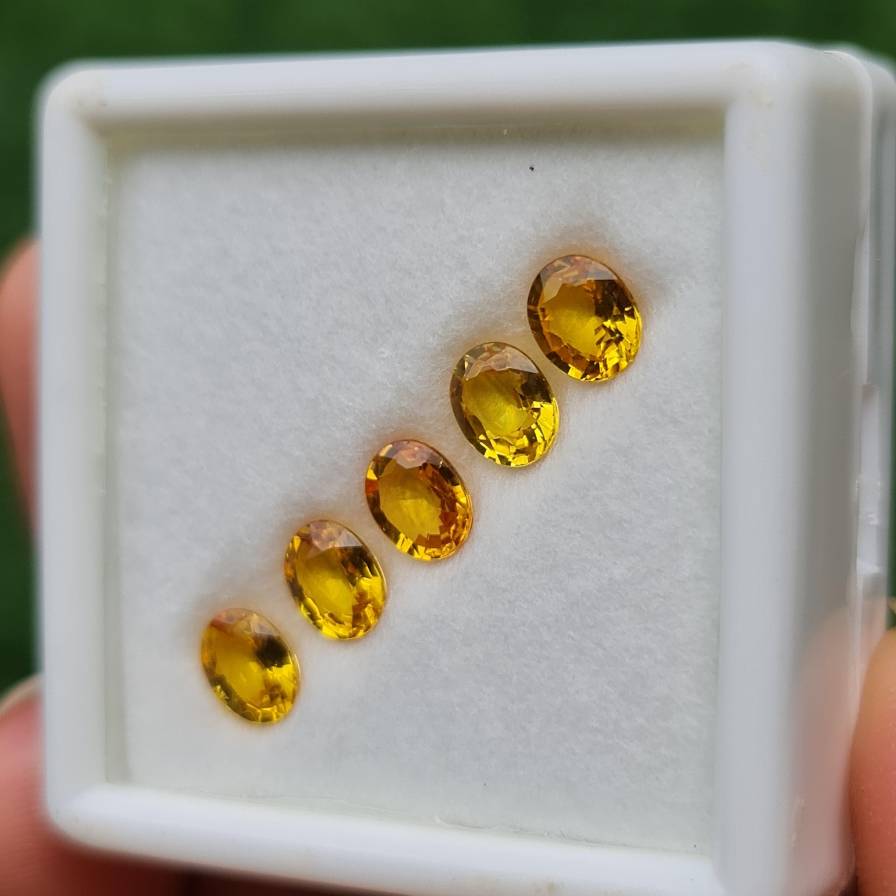พลอย บุษราคัม yellow sapphire 3.57 กะรัต (Cts.) 5 เม็ด (Pcs.) พลอยแท้ อัญมณีมงคลประจําวันเกิด เครื่องประดับพลอย