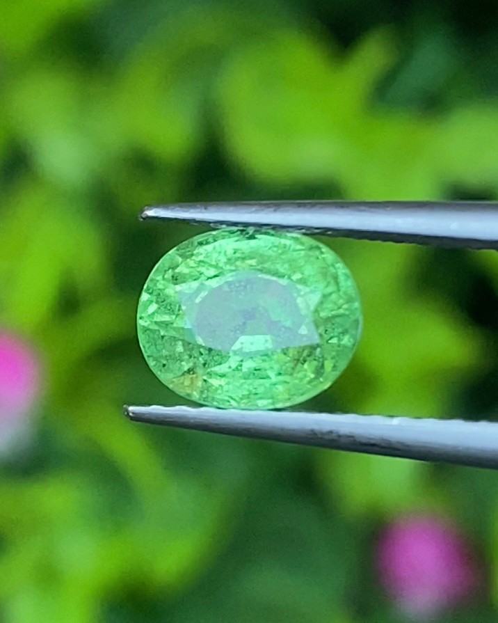 พลอย ซาโวไรท์ Tsavorite Garnet 1.39 กะรัต (Cts.) ดิบ Unheated พลอยแท้ อัญมณีมงคลประจําวันเกิด เครื่องประดับพลอย