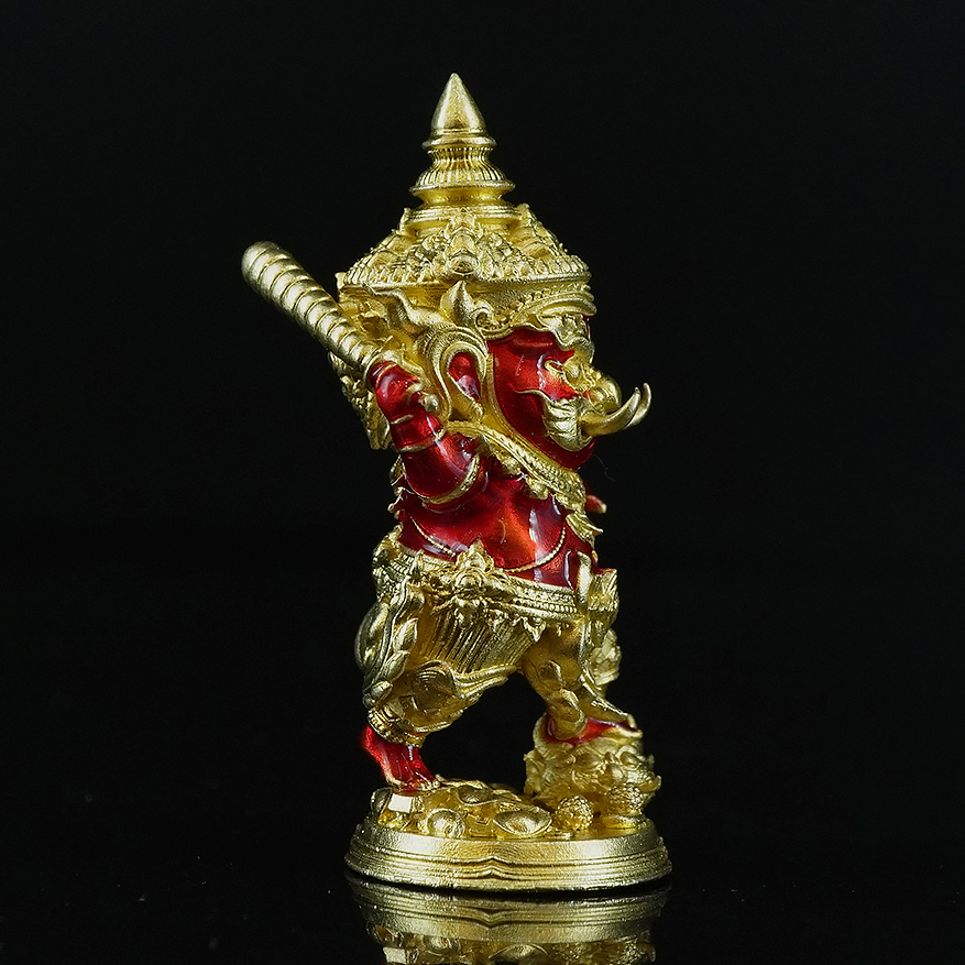 กุเวรน้อย รุ่นชนะมารบันดาลทรัพย์ เนื้อบรอนซ์ชุบทองลงยาแดง