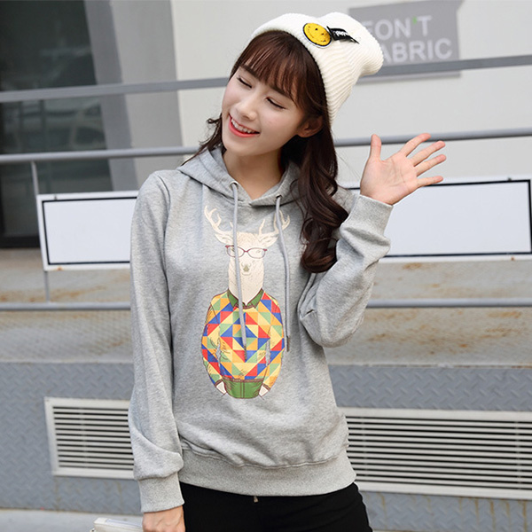 เสื้อสเวตเตอร์ฮู้ดพิมพ์ลายกวาง ซับกำมะหยี่กันหนาว (11981H)