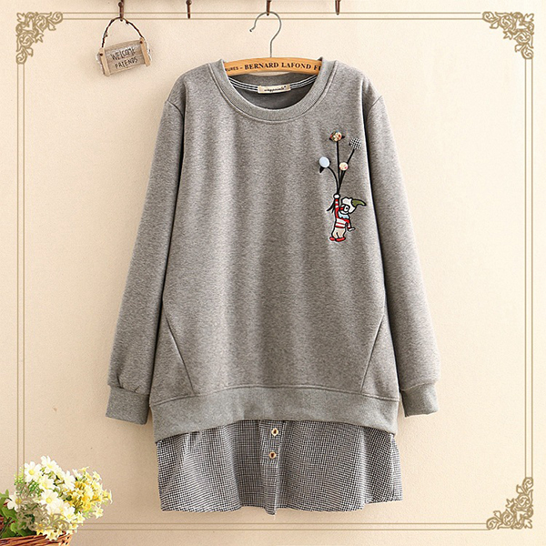 เสื้อสเวตเตอร์กันหนาวปักลายวินเทจ ซับกำมะหยี่เต็มตัว (12255LM)