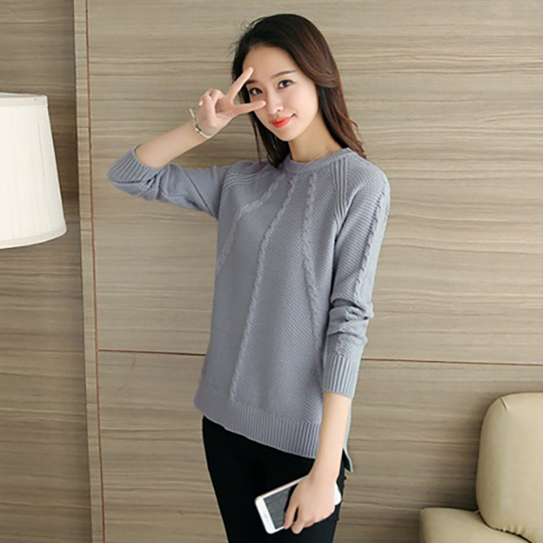 เสื้อสเวตเตอร์ไหมพรม แขนยาว ผ้านิ่มถักลาย (12085B)