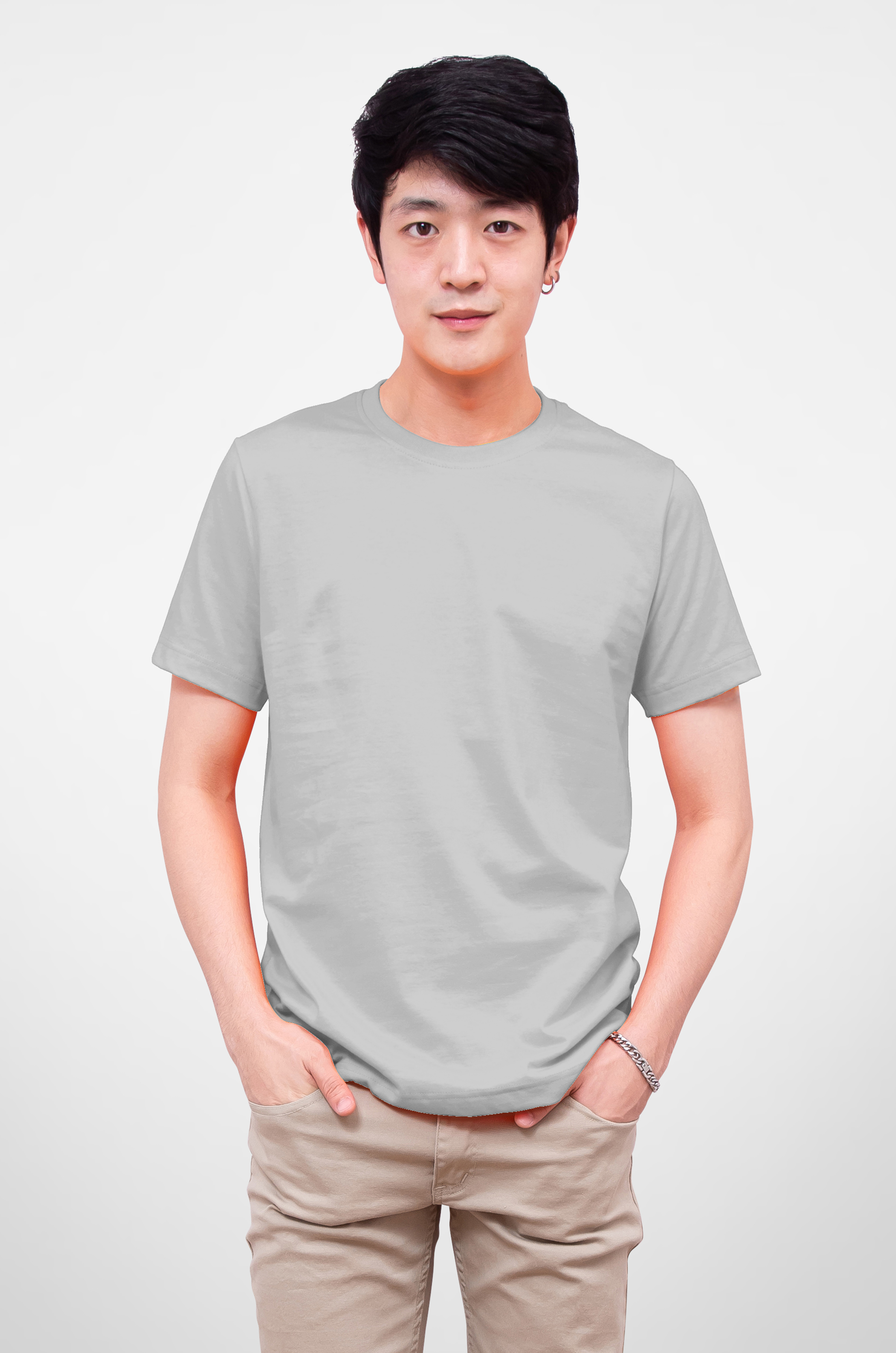 Noproblem Noproblem ยอดขาย No.1 รับประกัน ไม่ย้วย ไม่ยืด ผ้านุ่ม เสื้อยืด สีพื้น เสื้อยืดคอกลม สีเทาอ่อน