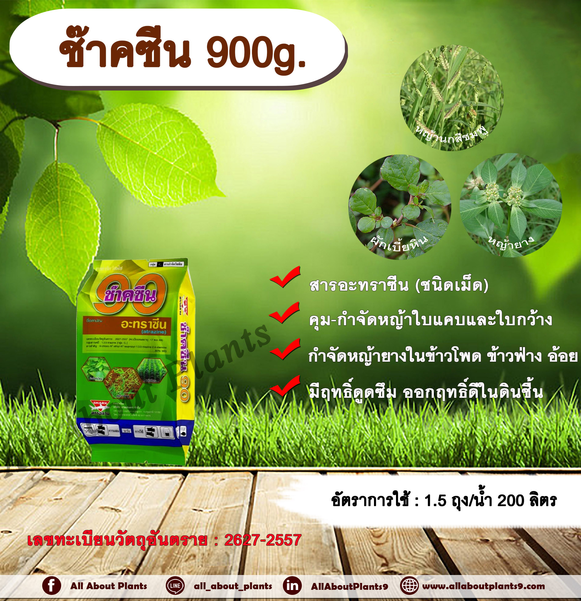 ช๊าคซีน 1kg. อาทราซีน อะทราซีน สารคุมและกำจัดวัชพืช ใบแคบและใบกว้าง แบบดูดซึม ชนิดผง กำจัดหญ้ายาง ในไร่ข้าวโพด ข้าวฟ่าง อ้อย ชิ้น