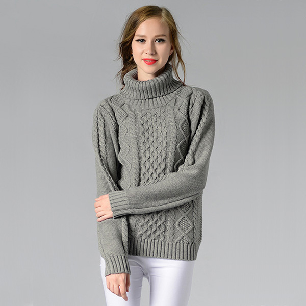 เสื้อสเวตเตอร์คอพับ ไหมพรมหนานุ่มถักลายนูน (12279B)