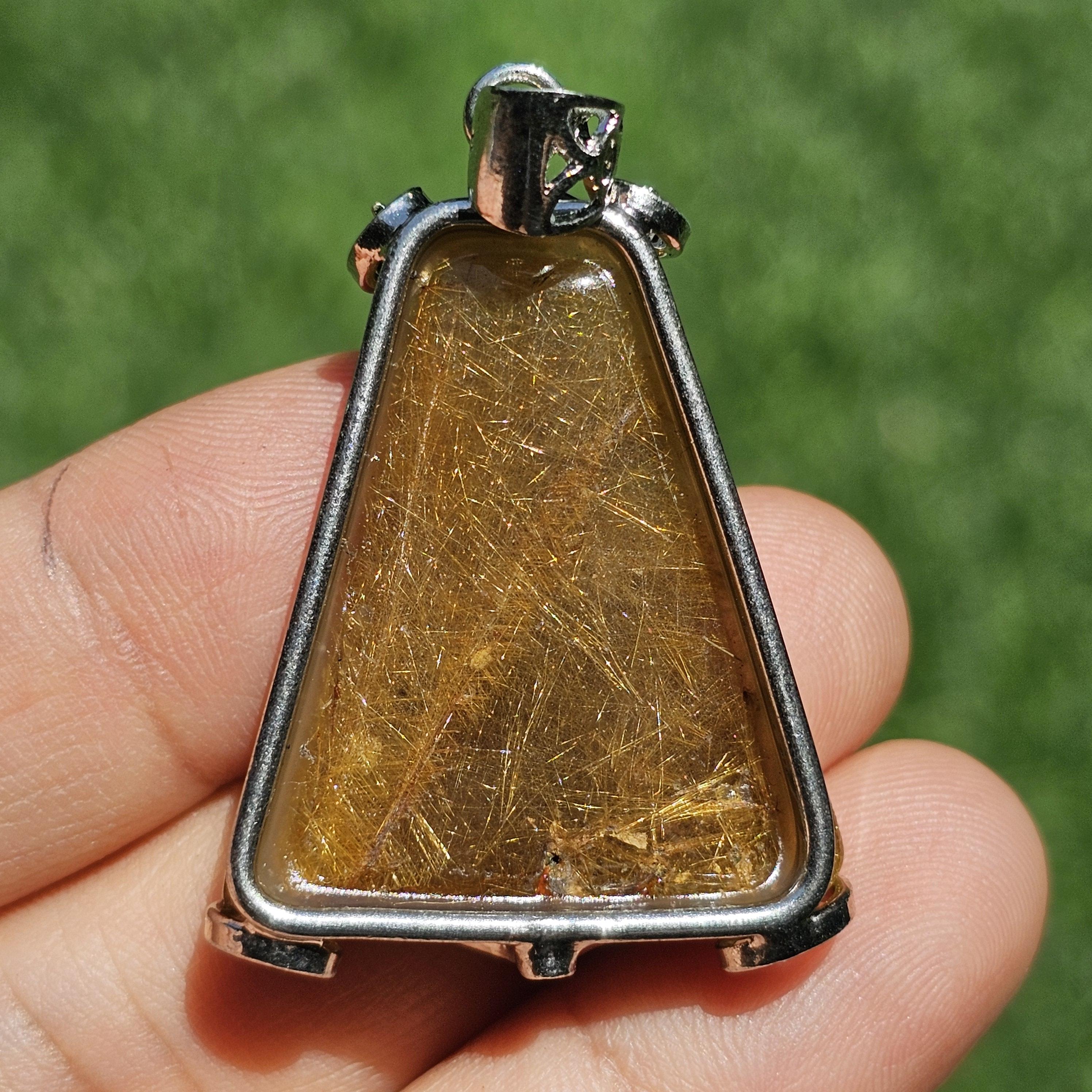 จี้ไหมทอง (Golden Rutilated Quartz) 74.25 กะรัต Cts. พลอยแท้ อัญมณีมงคลประจําวันเกิด เครื่องประดับพลอย