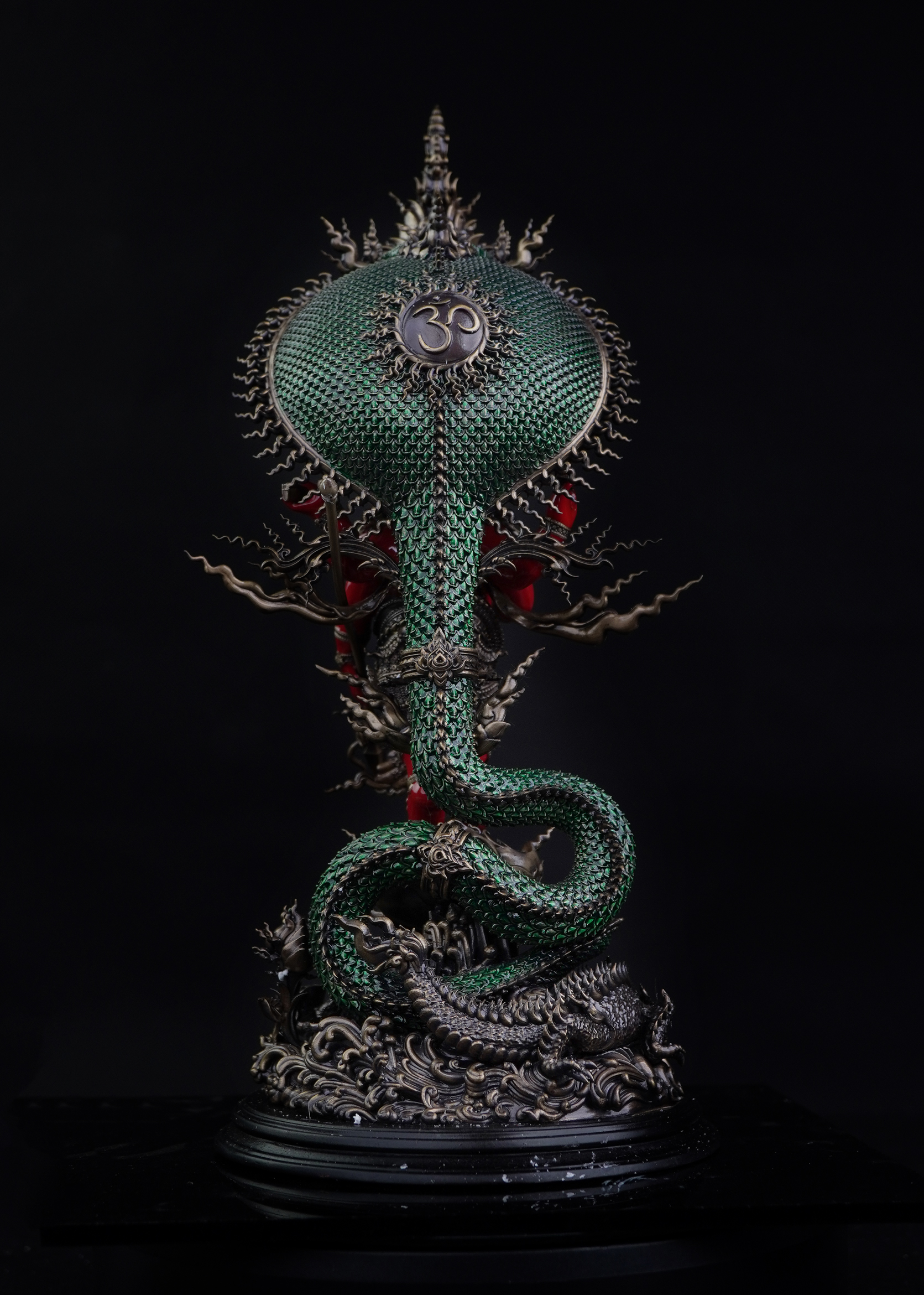 🕉️ พระพิฆเนศ รุ่น มหาปรมาตมันคณปติ เนื้อบรอนซ์นอก Duotone พระคเณศลงสีเซรามิคแดง นาคลงสีเซรามิคเขียว ความสูง 30 ซม.