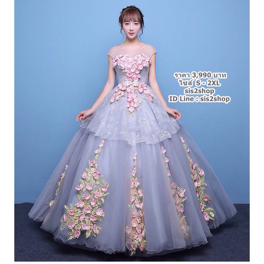 Pro-order ชุดราตรี ชุดแฟนซียาว แขนกุด สไตล์เจ้าหญิง กระโปรงพองสวย เชือกผูกหลัง สวยหรู สำเนา