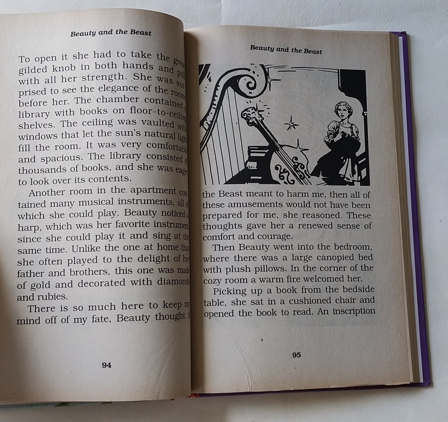 หนังสือนิทานภาษาอังกฤษ สภาพเก่าเก็บ บิวตี้แอนด์บีสต์ ปกแข็ง เนื้อหาขาวดำ พร้อมภาพประกอบทั้งเล่ม Treasury of Illustrated Classics ,Beauty and the Beast ,Madame le Prince de Beaumont,Modern Publishing