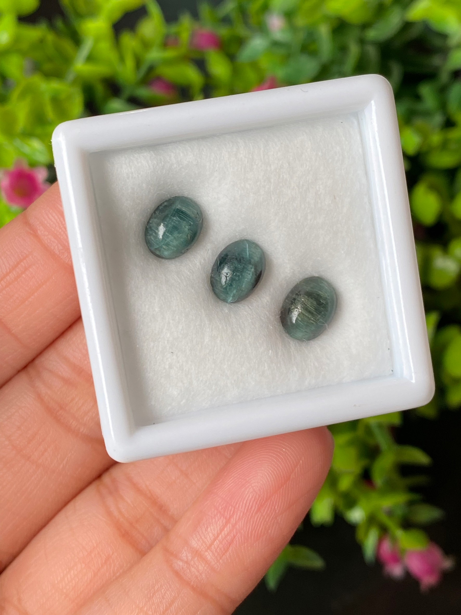 ตาแมว ทัวร์มาลีน Cat eye Tourmaline 4.81 กะรัต Cts. 3 เม็ด (Pcs.) พลอยแท้ อัญมณีมงคลประจําวันเกิด เครื่องประดับพลอย