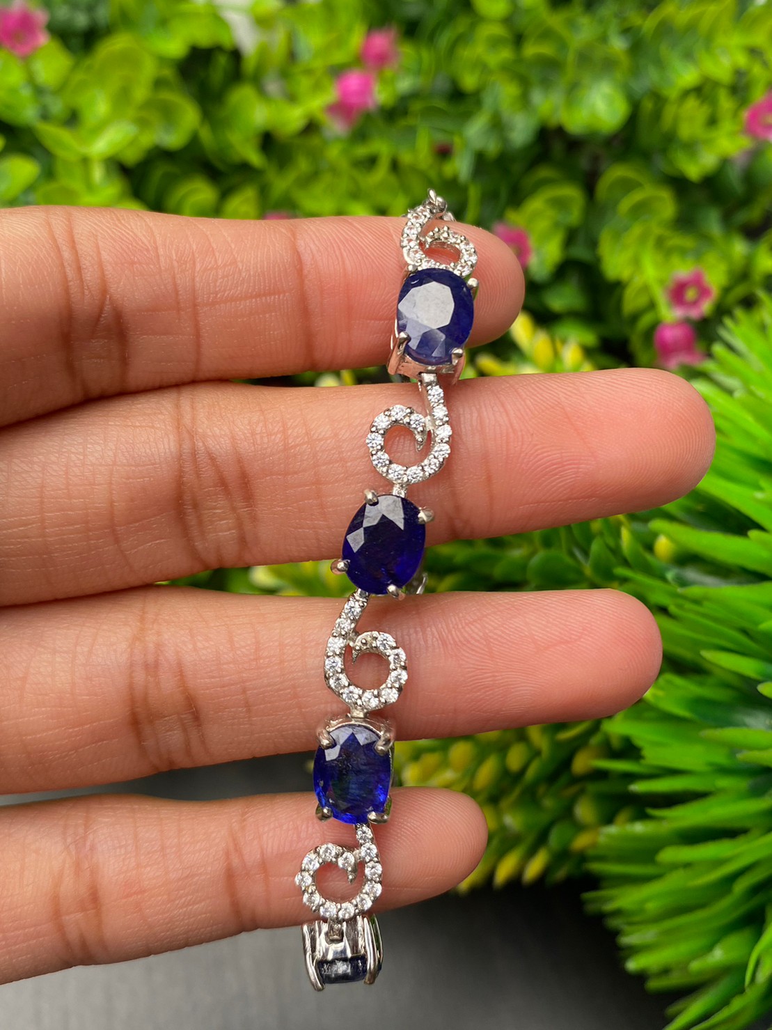 สร้อยข้อมือ พลอยแท้ ไพลิน Blue Sapphire Bracelet 12 กะรัต 4 เม็ด พลอยแท้ อัญมณีมงคลประจําวันเกิด เครื่องประดับพลอย