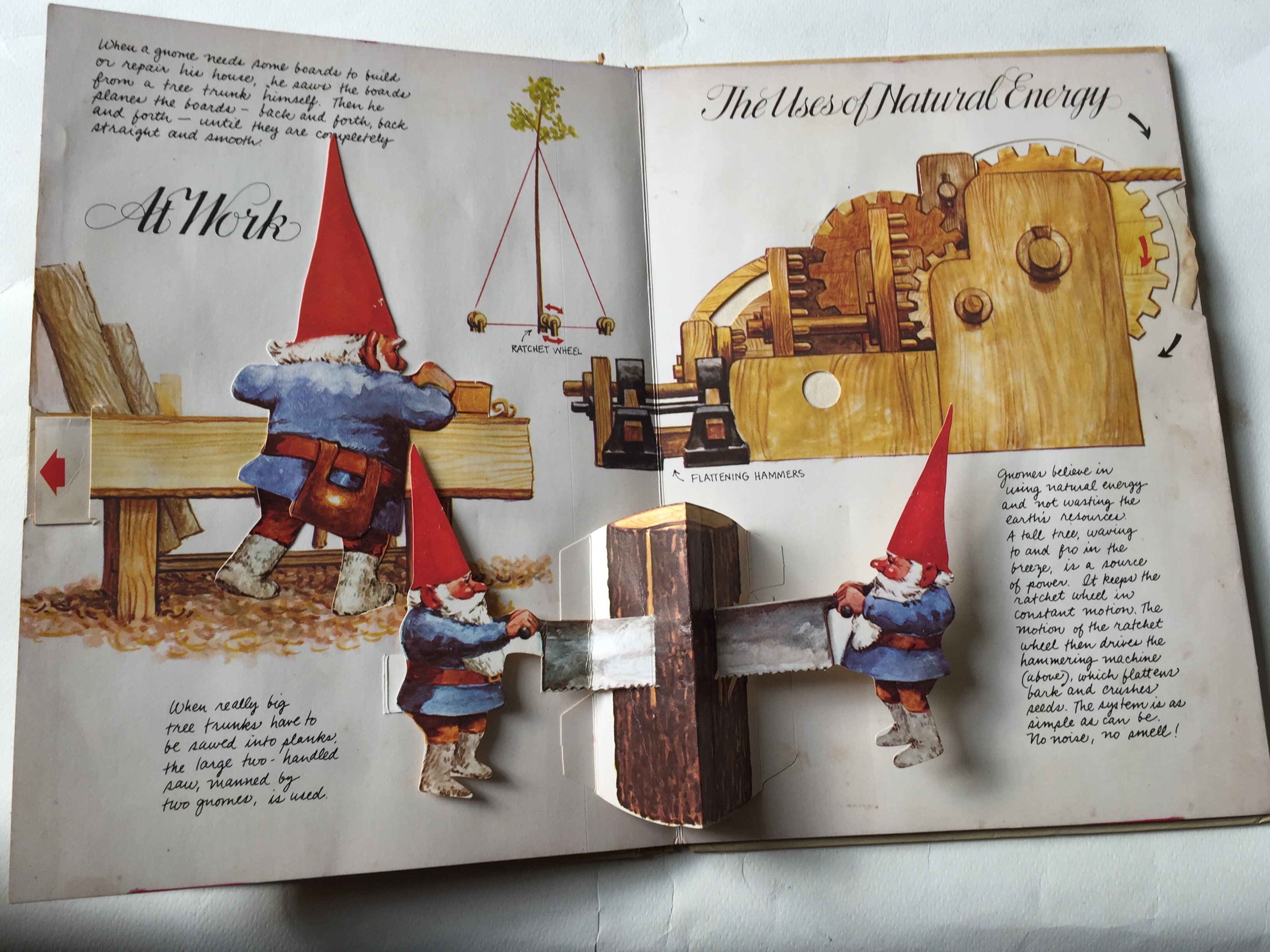 หนังสือภาพเก่าปกแข็ง ฉบับภาษาอังกฤษ pop up Book of Gnomes ** มีตำหนิ โปรดตรวจสอบทุกภาพ,Art Director: Chuck Murphy Designer : John stresan Paper Engineer : Tor Lokvig Handwriting: Diane Kosowski @1979 Harry N.Abrams,Ine. Adapted from GNOMES by Rien Poortvl
