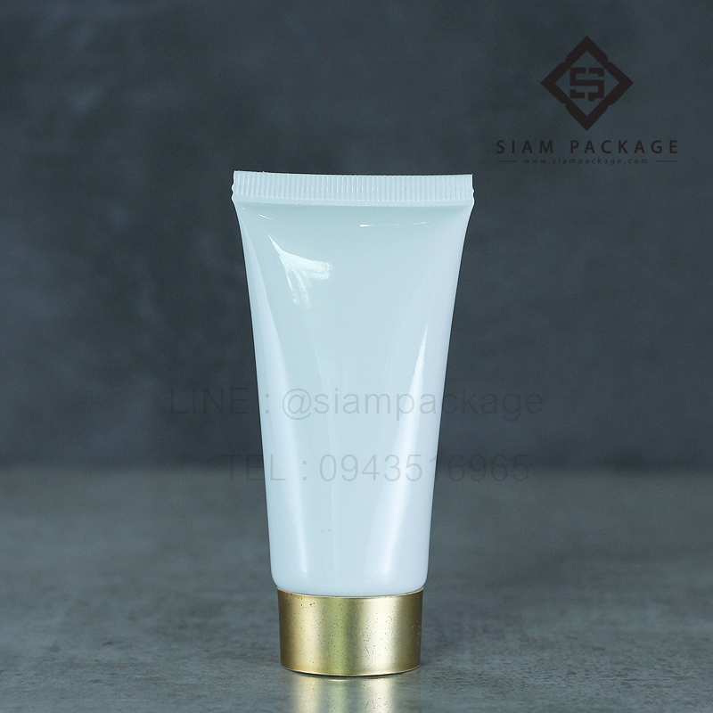 หลอดโฟม 30g. หลอดขาวฝาเกลียวสีทองด้าน