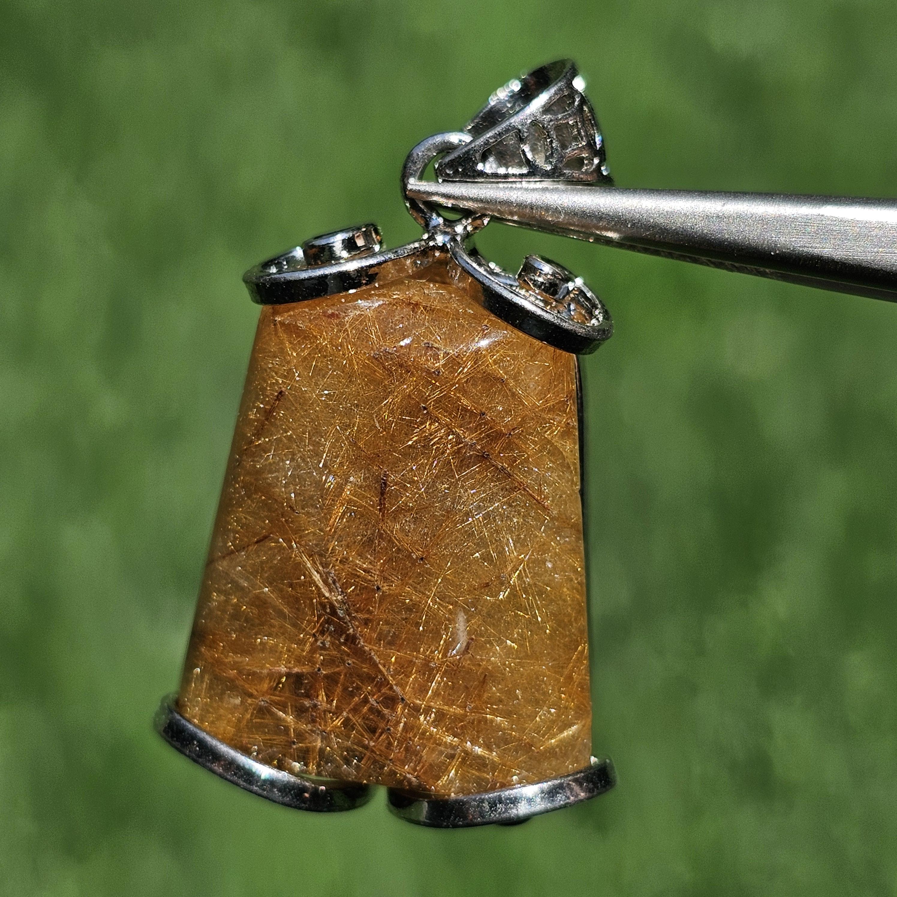 จี้ไหมทอง (Golden Rutilated Quartz) 49.77 กะรัต Cts. พลอยแท้ อัญมณีมงคลประจําวันเกิด เครื่องประดับพลอย