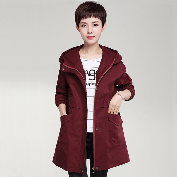 เสื้อแจ็คเก็ตกันหนาวตัวยาว มีฮู้ด แต่งกระเป๋าคู่ (12212X)