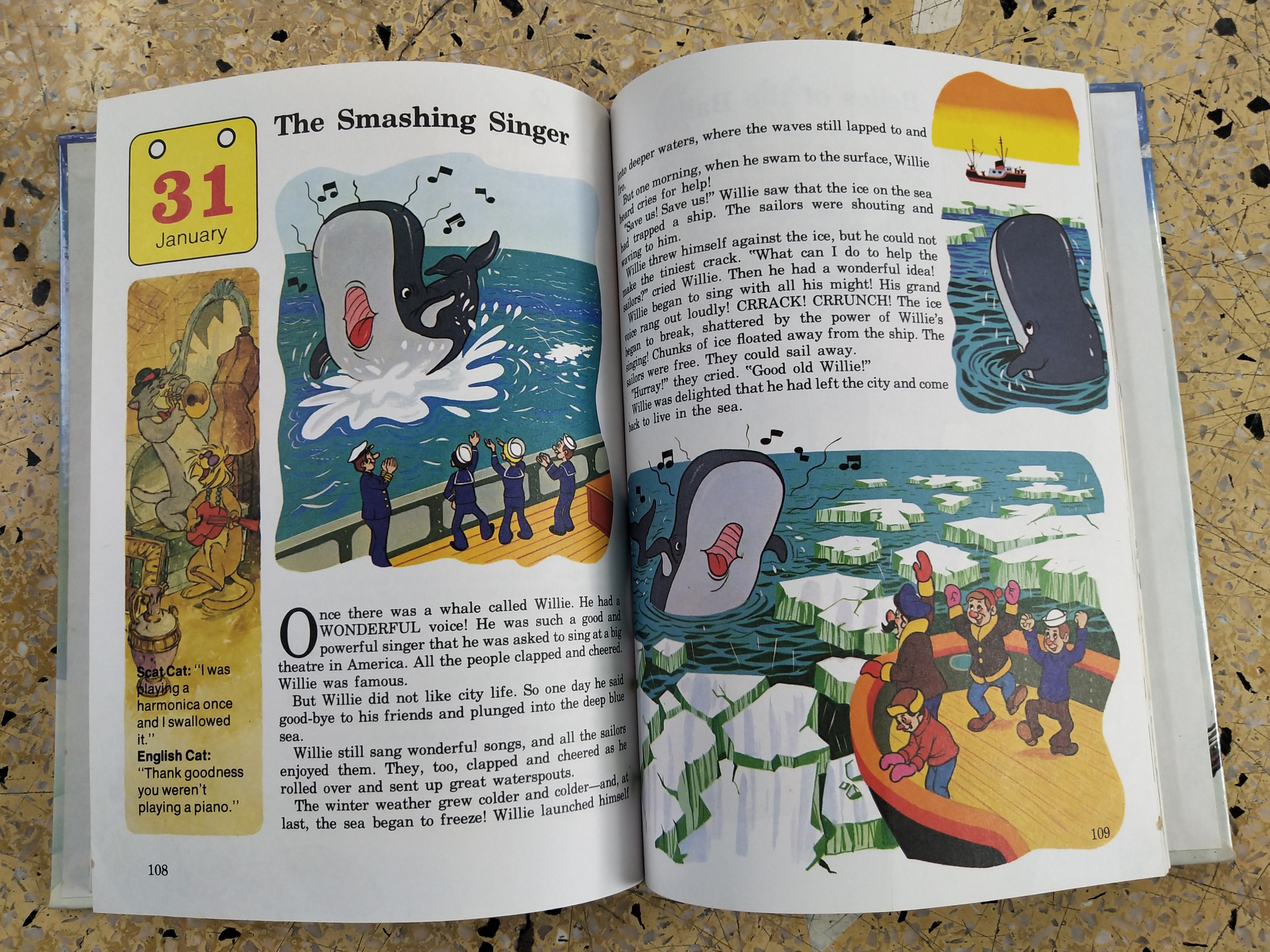 หนังสือภาพการ์ตูนดิสนีย์น่ารัก **หนังสิอเก่า มีตำหนิ โปรดตรวจสอบทุกภาพ ปกแข็ง ฉบับภาษาอังกฤษ เล่าเรื่องราวของทุกวันในฤดูหนาว ผ่านตัวการ์ตูนจากดิสนีย์ Story a Day for every day of the year ,Winter