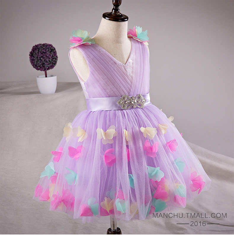 Pre-order ชุดราตรีเด็ก ชุดออกงาน ชุดกระโปรง สไตล์เจ้าหญิง แขนกุด ผ้าตาข่าย แต่งเพชรคาดเอว แต่งดอกไม้ เชือกผูกหลัง สำเนา