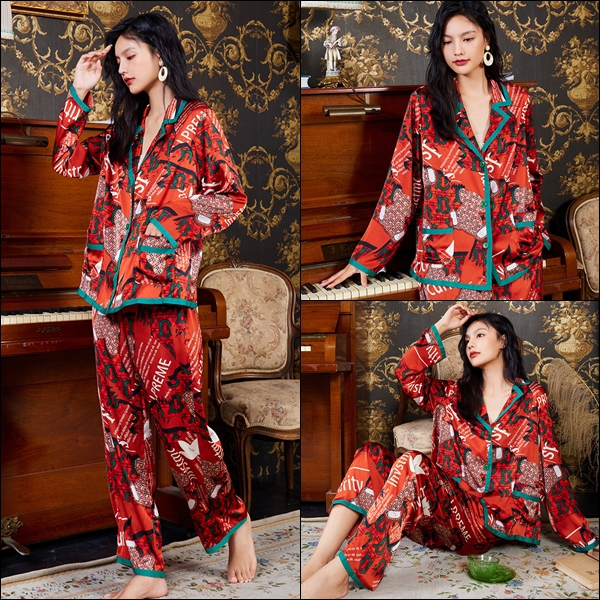 🚩พร้อมส่ง🚩ชุดนอน Silk Satin ไหมซาตินเกรดพรีเมี่ยม ลายกราฟฟิก ผ้านุ่มลื่นตรงปกแน่นอน (ST135)