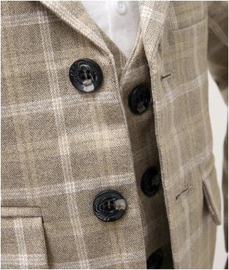 เช่า ชุดสูทเด็กชาย สีเบจกากีลายตาราง สไตล์เกาหลี