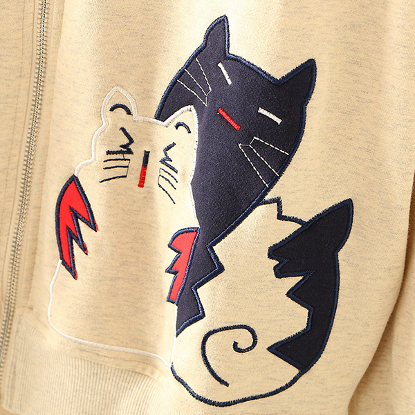 สื้อแจ็คเก็ตกันหนาววิจเทจ ปักลายแมว แต่งกระเป๋าคู่ (12310LM)