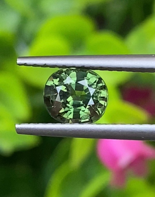 พลอย เขียวส่อง (Yellowish Green Sapphire) 1.11 กะรัต (Cts.) ดิบ Unheated พลอยแท้ อัญมณีมงคลประจําวันเกิด เครื่องประดับพลอย