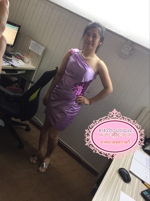 Pre-order ชุดราตรีสั้น ไหล่เดียว ผ้าซาติน เข้ารูป ปักเลื่อม สวยหรู