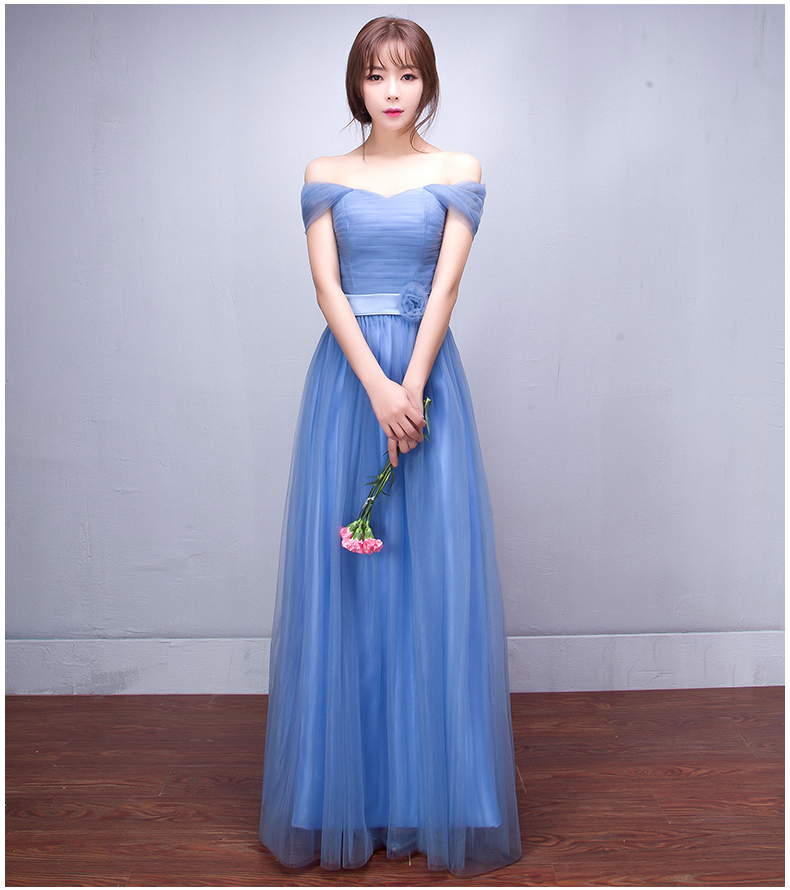 Pre-order ชุดราตรีสั้น ชุดเพื่อนเจ้าสาว กระโปรงตาข่าย มีหลายแบบ สีฟ้า (เชือกผูกหลัง)