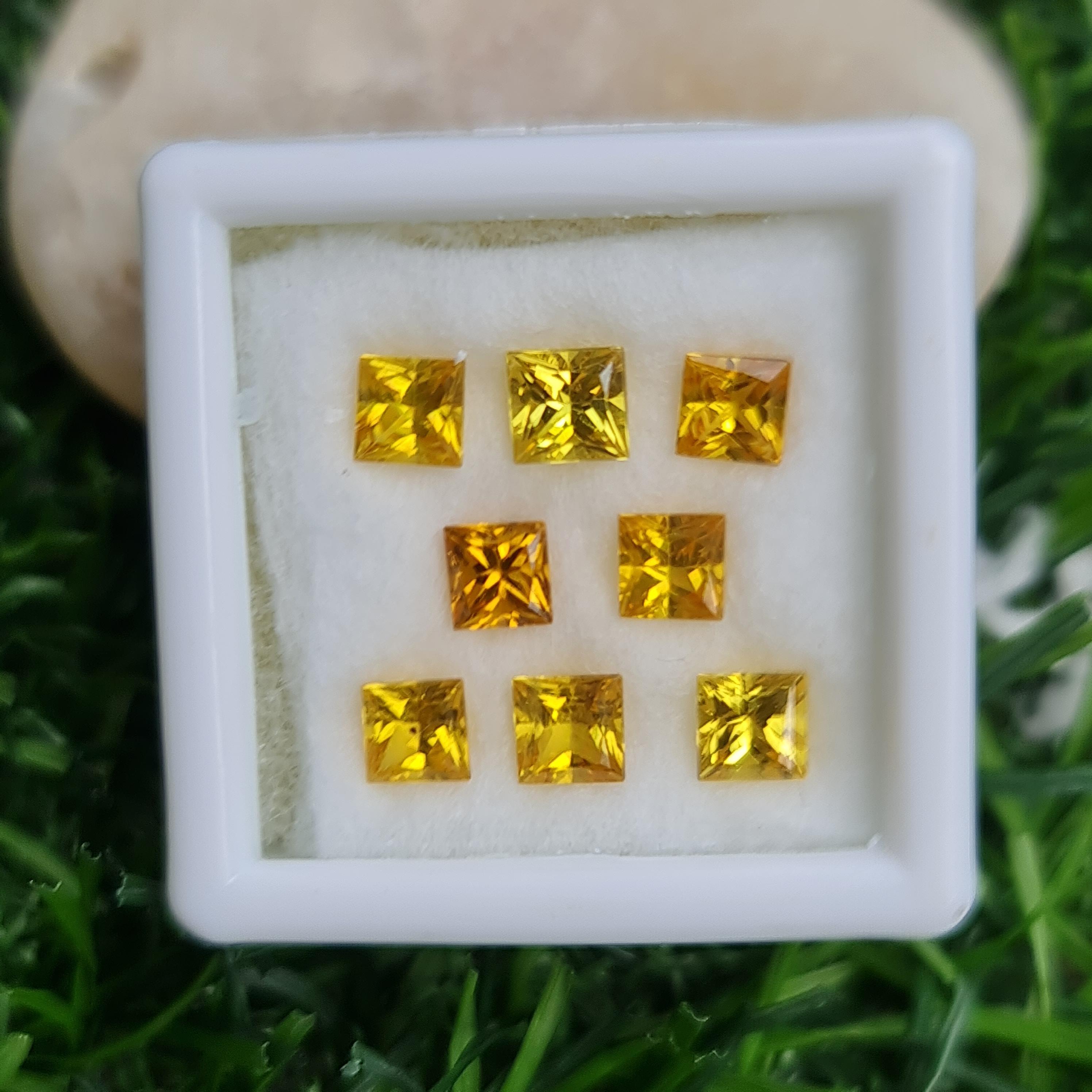 พลอย บุษราคัม yellow sapphire 3.18 กะรัต (Cts.) 8 เม็ด (Pcs.) พลอยแท้ อัญมณีมงคลประจําวันเกิด เครื่องประดับพลอย