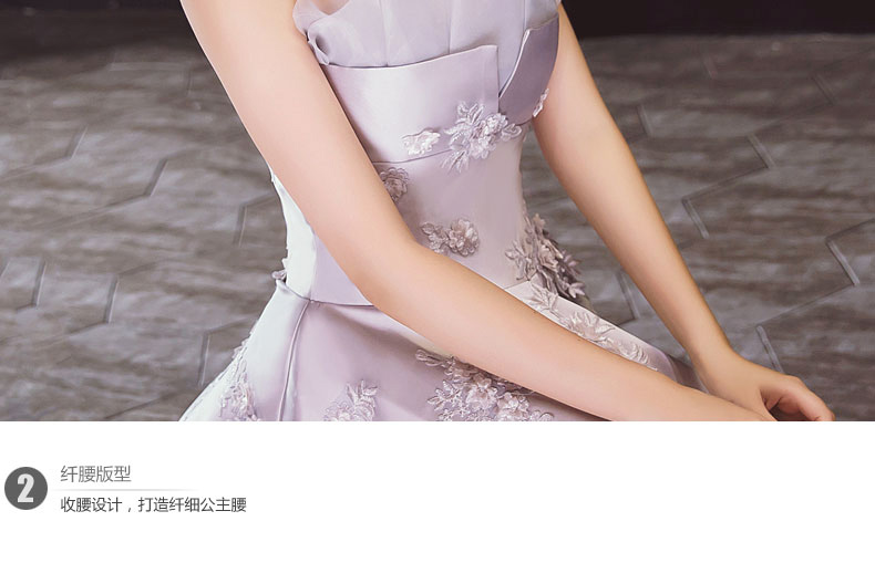 Pre-order ชุดราตรียาว เกาะอก ผ้าซาติน แต่งลูกไม้ แต่งตาข่ายที่อก จับจีบ เชือกผูกหลัง สีเทา