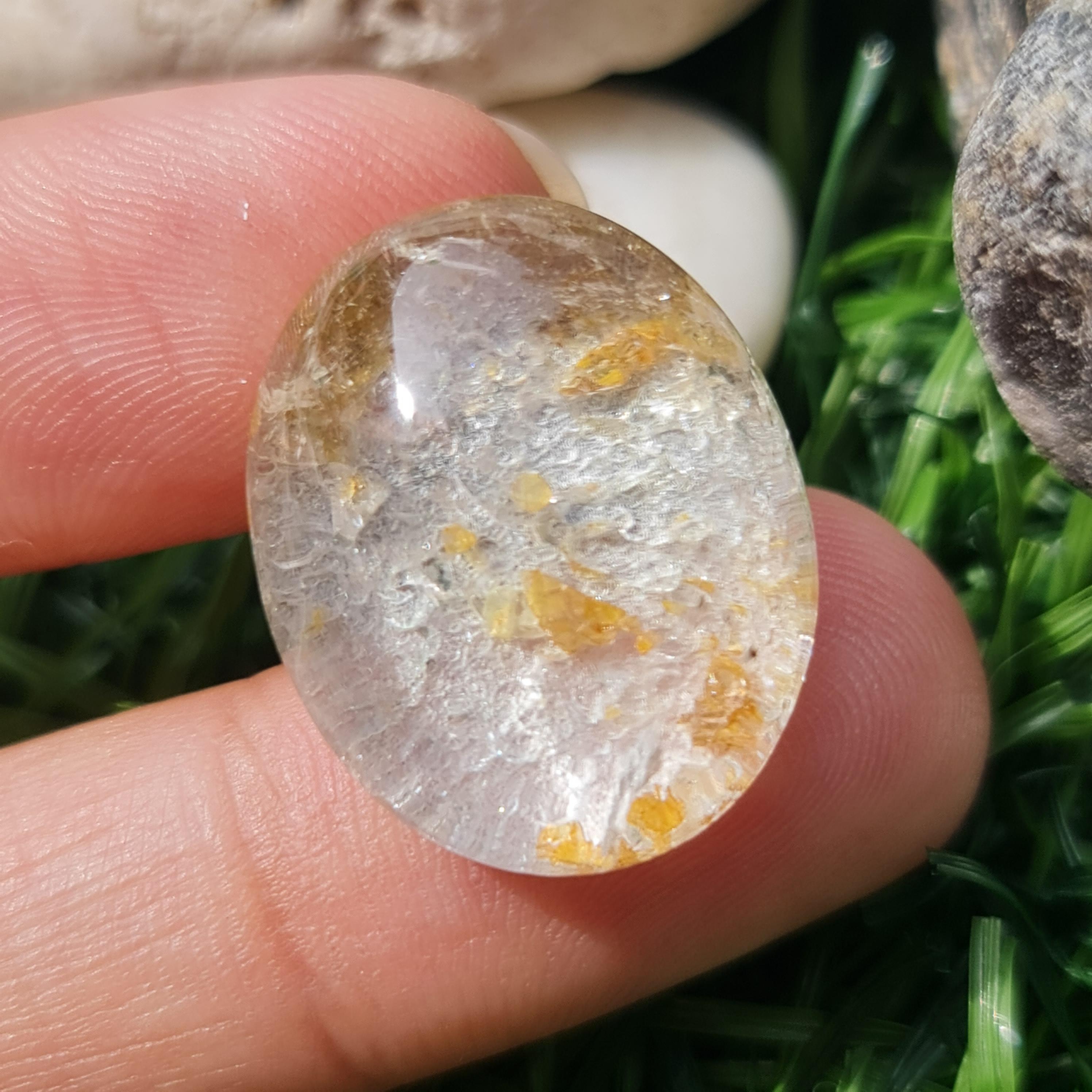 โป่งข่าม ควอตซ์ Rutilated Quartz 27.17 กะรัต Cts. พลอยแท้ อัญมณีมงคลประจําวันเกิด เครื่องประดับพลอย
