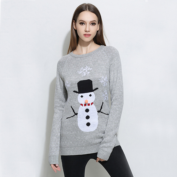 เสื้อสเวตเตอร์ไหมพรมหนานุ่ม ถักลายสโนว์แมน (12280B)