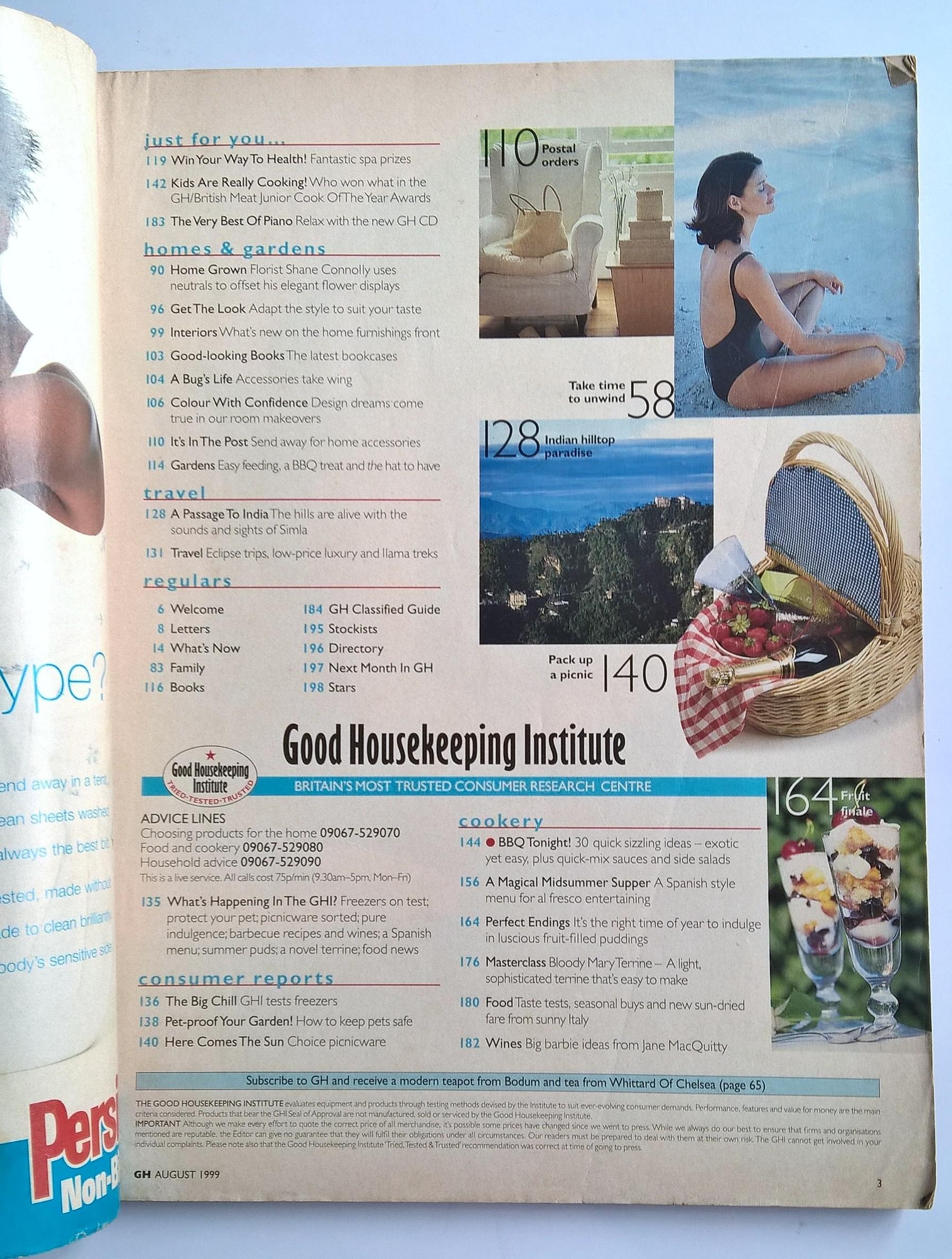 ขายนิตยสารเก่า Good House Keeping August 1999,20 ways to feel great every day,BBQ tonight, 30 Quick sizzling ideas,what the future hold for you,revealing horoscopes for year 2000,Hillary and Cherie,the power behind their friendship,holiday magic, beauty f