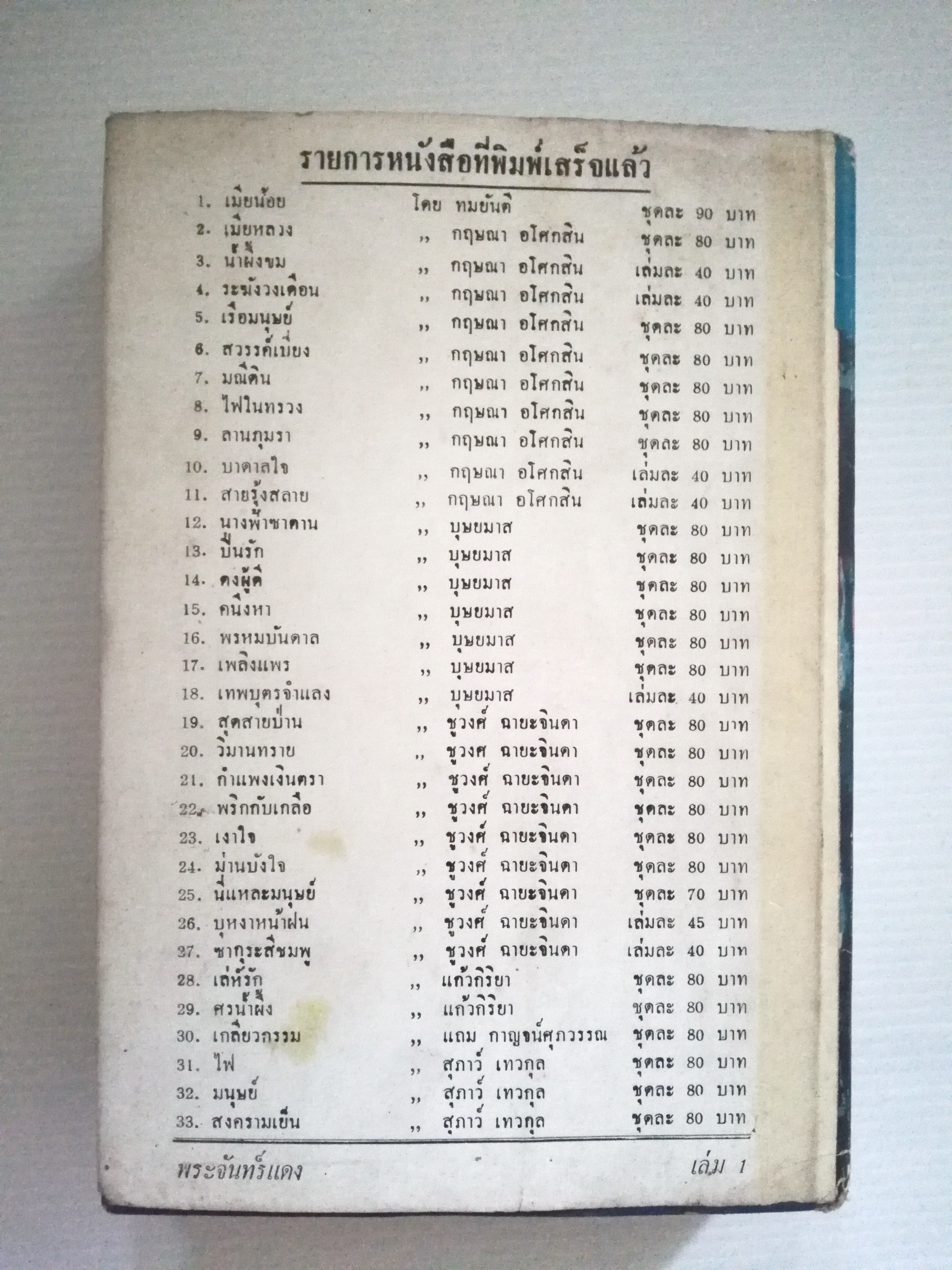 หนังสือนิยายเก่า ปี 2514 **หนังสือเก่ามีตำหนิตามภาพ"พระจันทร์แดง เล่ม1 " โดย ชูวงศ์ ฉายะจินดา