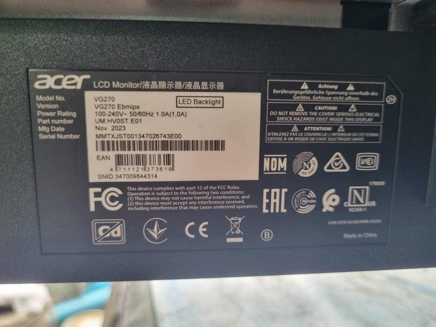 MONITOR (จอมอนิเตอร์) ACER NITRO VG270EBMIPX - 27 INCH IPS FHD 100Hz มี 2 ตัว