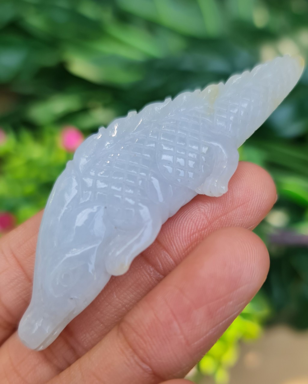 หยก แกะสลัก รูป จระเข้ (Burmese jadeite) หยก พม่า แท้