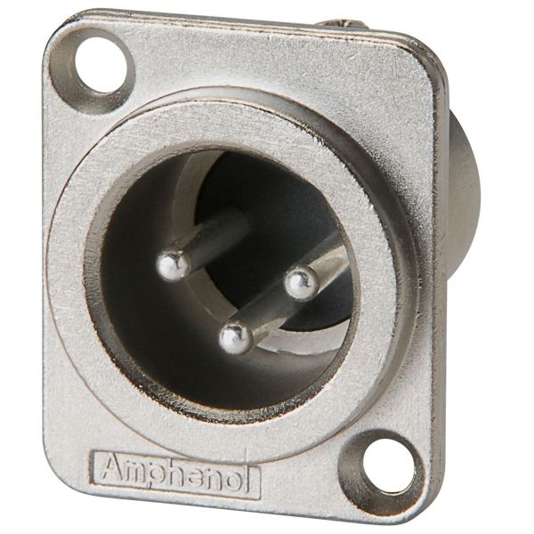 Amphenol AC3MMDZ ขั้วต่อสาย XLR ยึดอุปกรณ์ ยึดแผ่นเพลท 3 Pin male, D flange, Nickel Finish