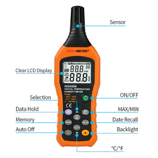 PEAKMETER เครื่องวัดอุณหภูมิ ความชื้น PM6508