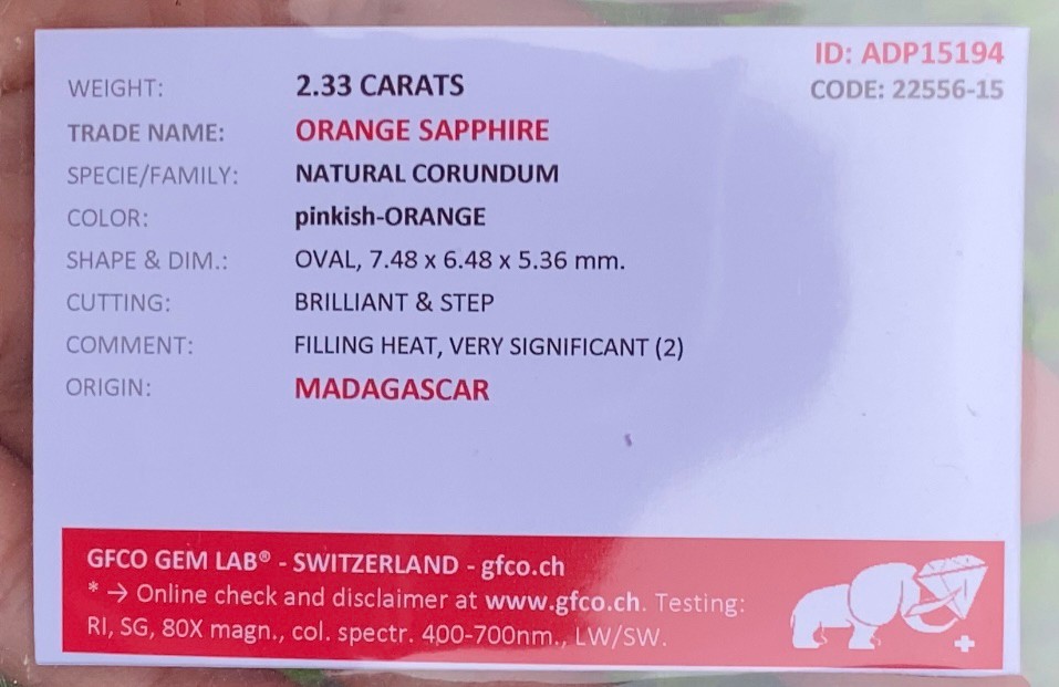 พลอย ออเรนจ์ แซฟไฟร์ Orange Sapphire 2.33 กะรัต (Cts.) พร้อมใบเซอร์ พลอยแท้ อัญมณีมงคลประจําวันเกิด เครื่องประดับพลอย