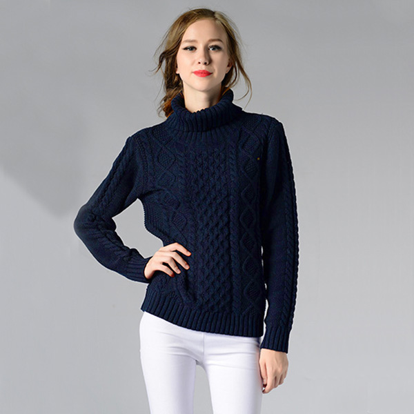 เสื้อสเวตเตอร์คอพับ ไหมพรมหนานุ่มถักลายนูน (12279B)